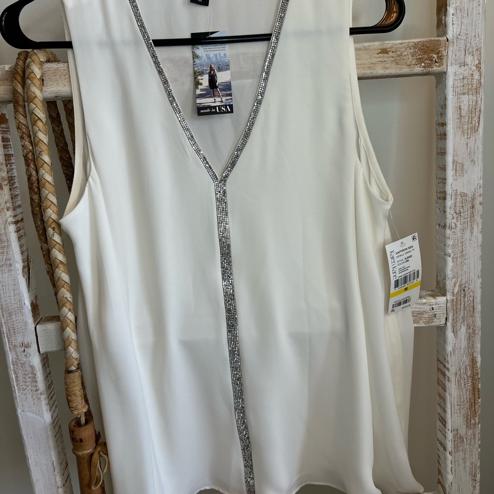 Karen Kane White Blouse with Silver Trim